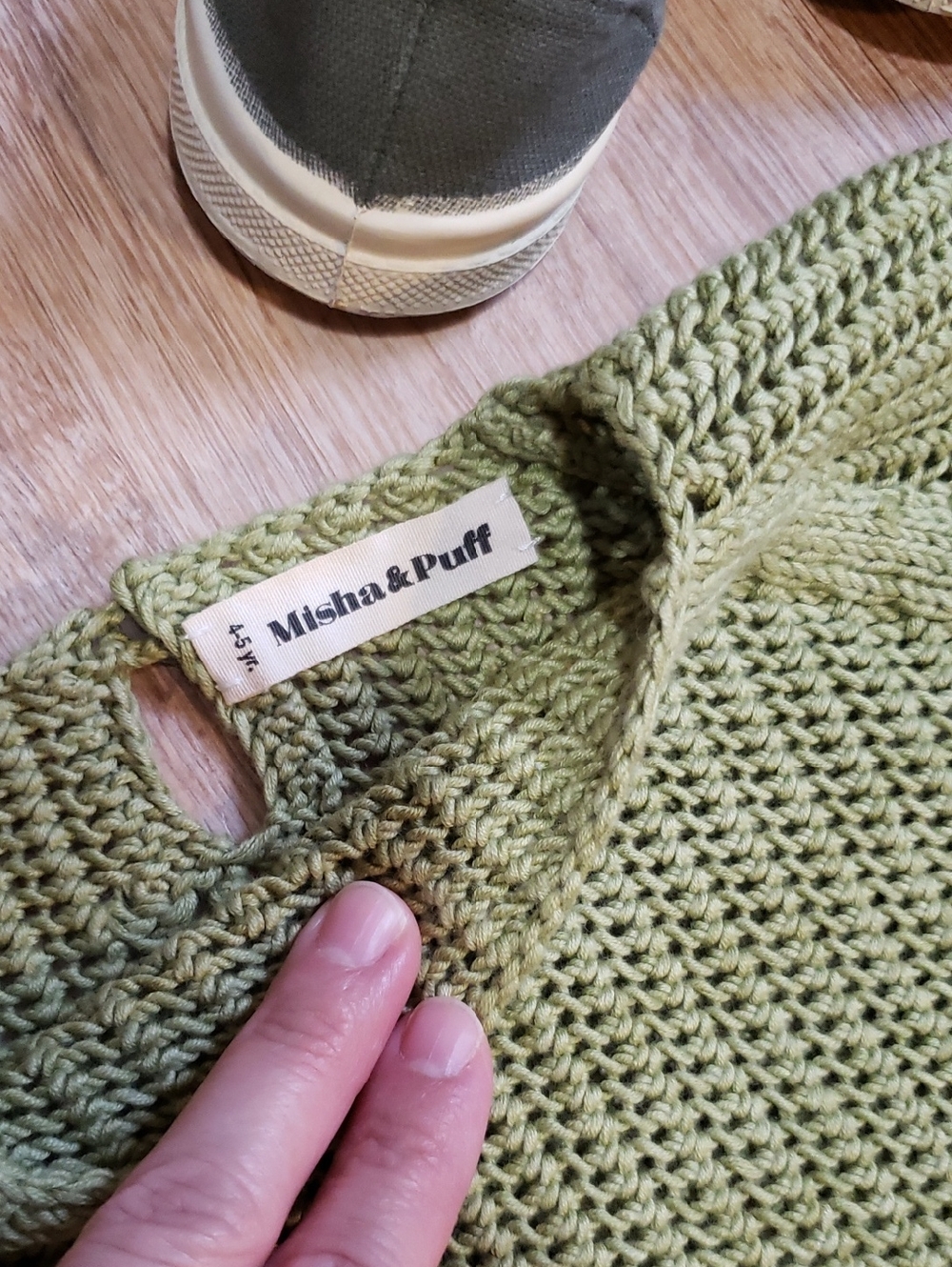 NWOT Misha & Puff Mid Sleeve Net Stitch Pima Cotton Sweater In "Celery", 4-5Y - Picture 3 of 10